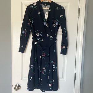 NWT ANN TAYLOR | FLORAL NAVY DRESS 3/4 SLEEVE Sz XS